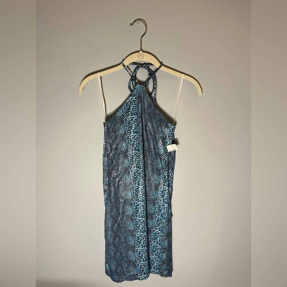 Vintage Rocket Candy Halter Blue Reptile Print Dress-Small
